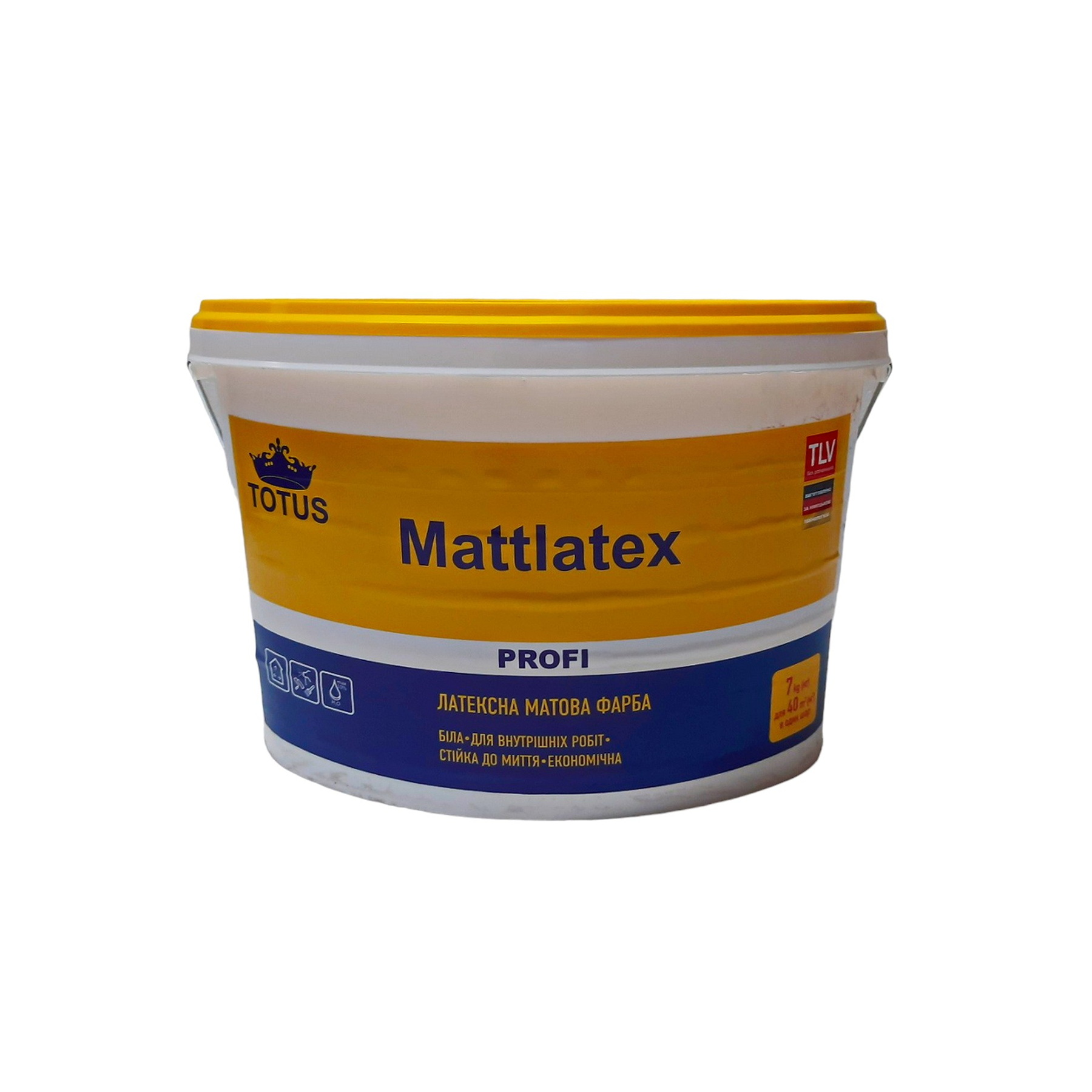 Фарба латексна TOTUS Mattlatex Profi інтер'єрна для стін та стель, акрилова, водоемульсійна, мат білий 7 кг